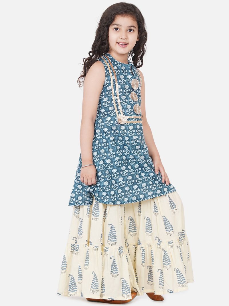 ethnic motifs woven design kurta with sharara dupatta