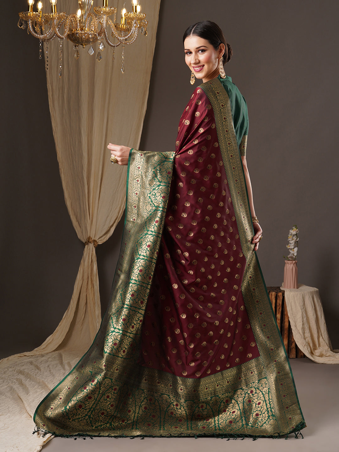 silk blend brown wovendesign designer saree with blouse piece 13pakhi1402