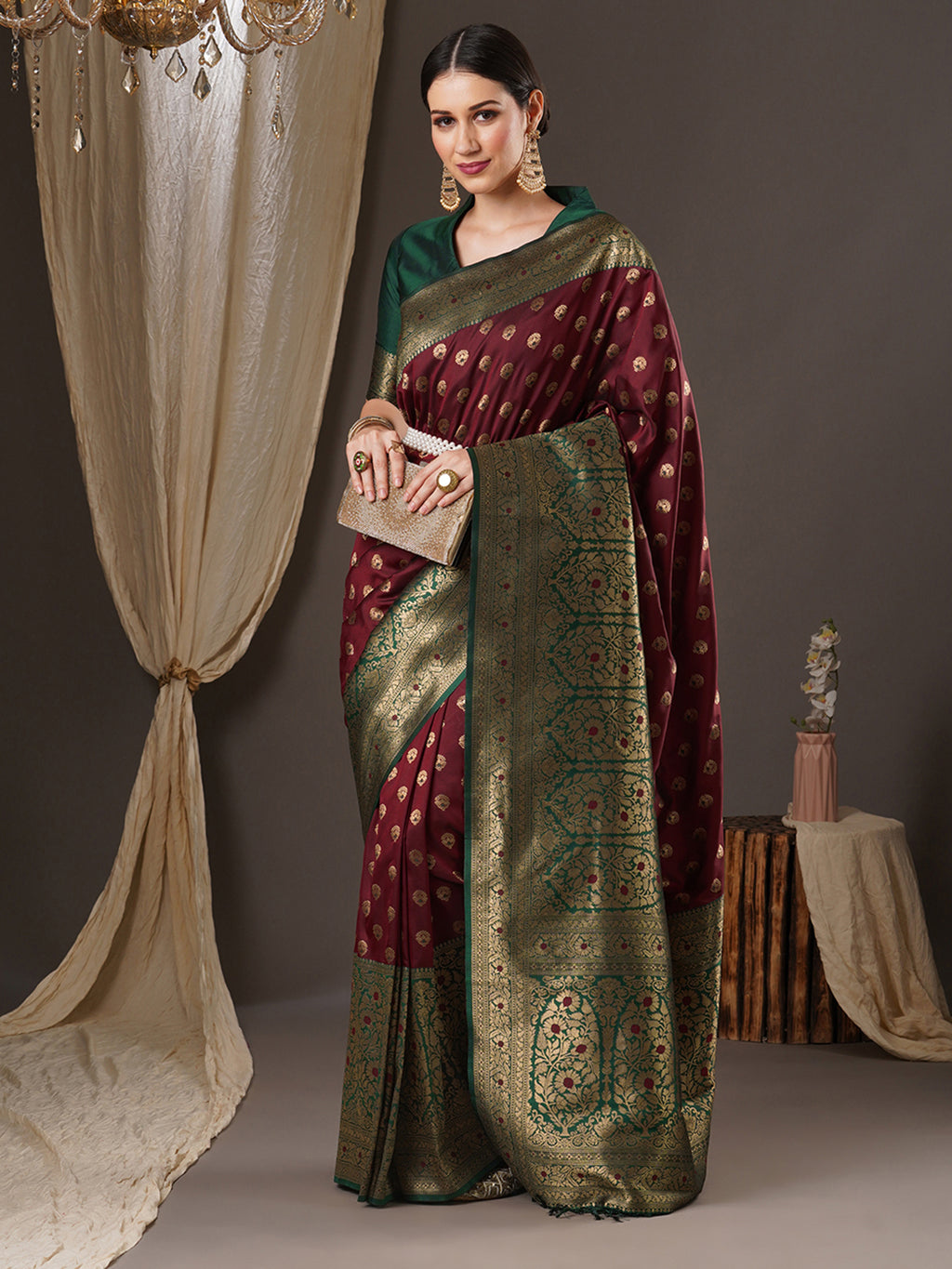 silk blend brown wovendesign designer saree with blouse piece 13pakhi1402