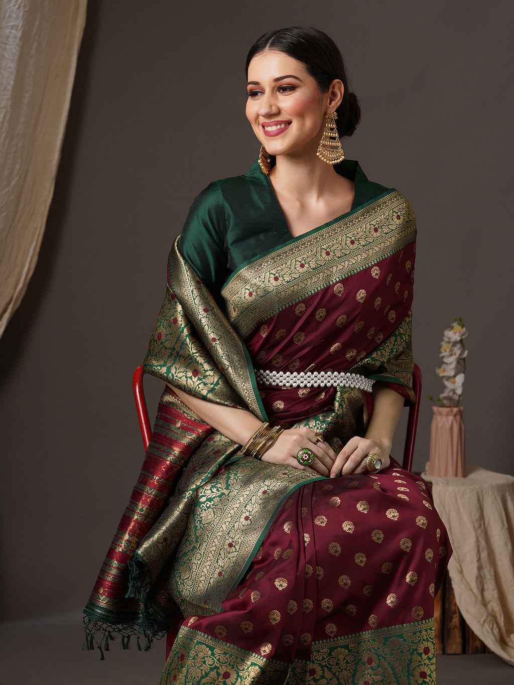 silk blend brown wovendesign designer saree with blouse piece 13pakhi1402