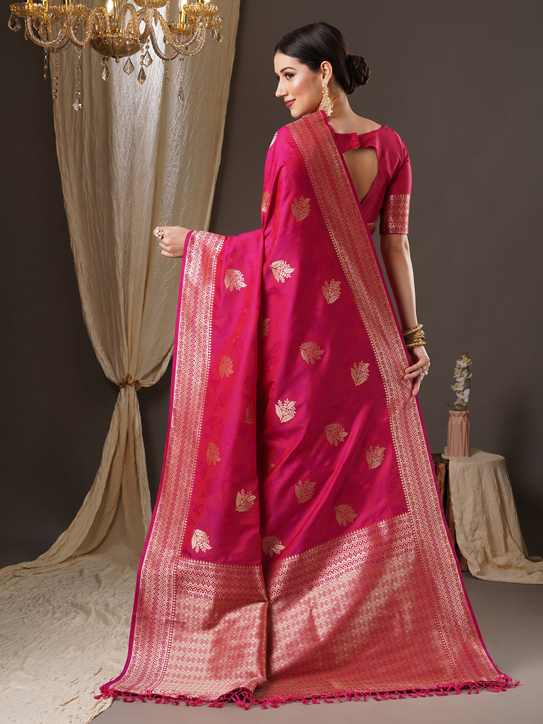 silk blend pink wovendesign designer saree with blouse piece 13pakhi1403