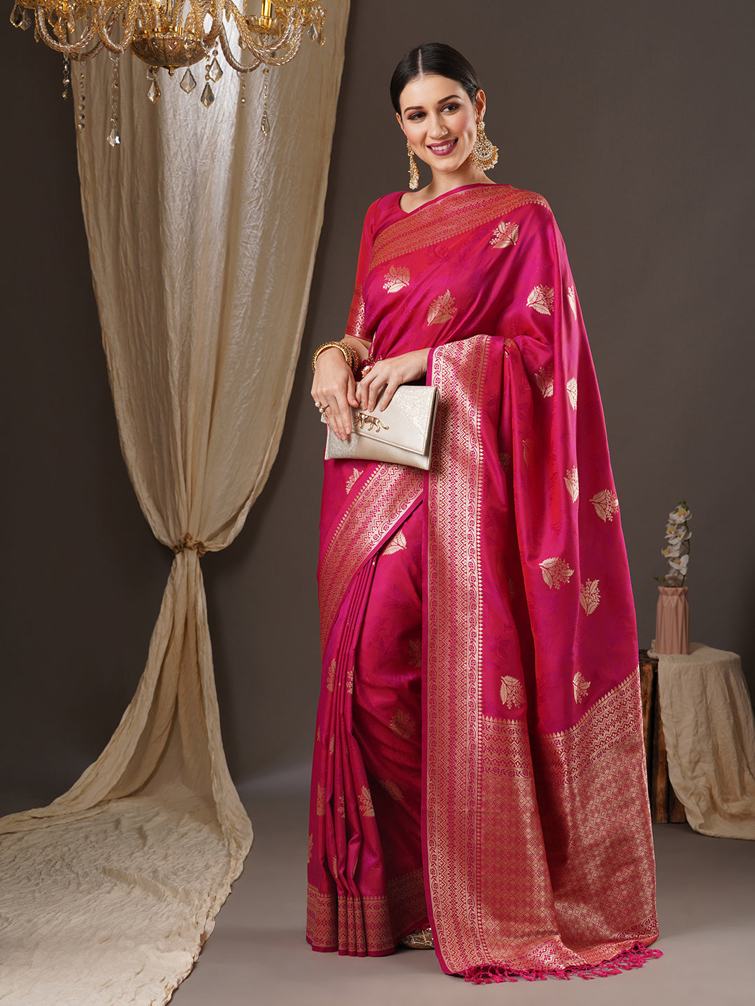 silk blend pink wovendesign designer saree with blouse piece 13pakhi1403