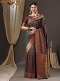 silk blend brown wovendesign designer saree with blouse piece 13pakhi1404