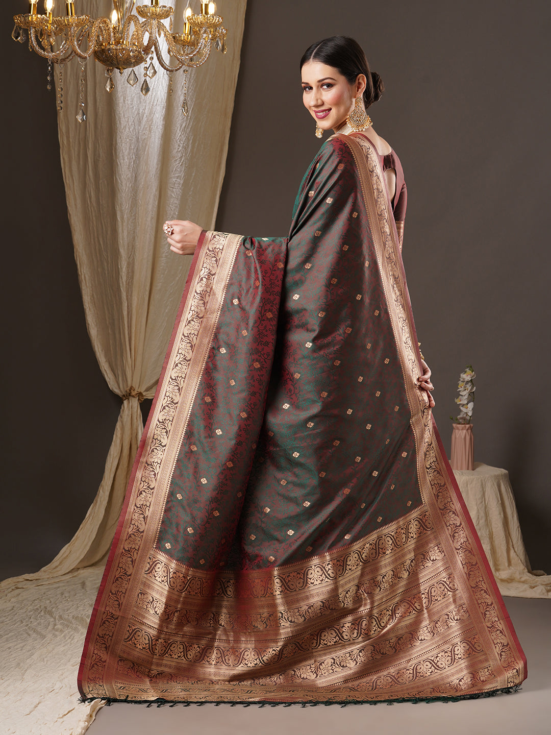 silk blend brown wovendesign designer saree with blouse piece 13pakhi1404
