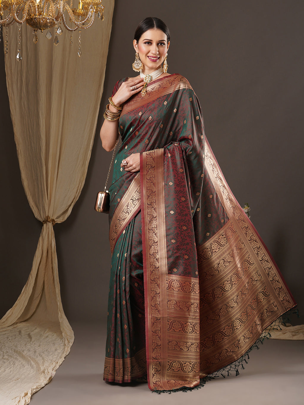 silk blend brown wovendesign designer saree with blouse piece 13pakhi1404