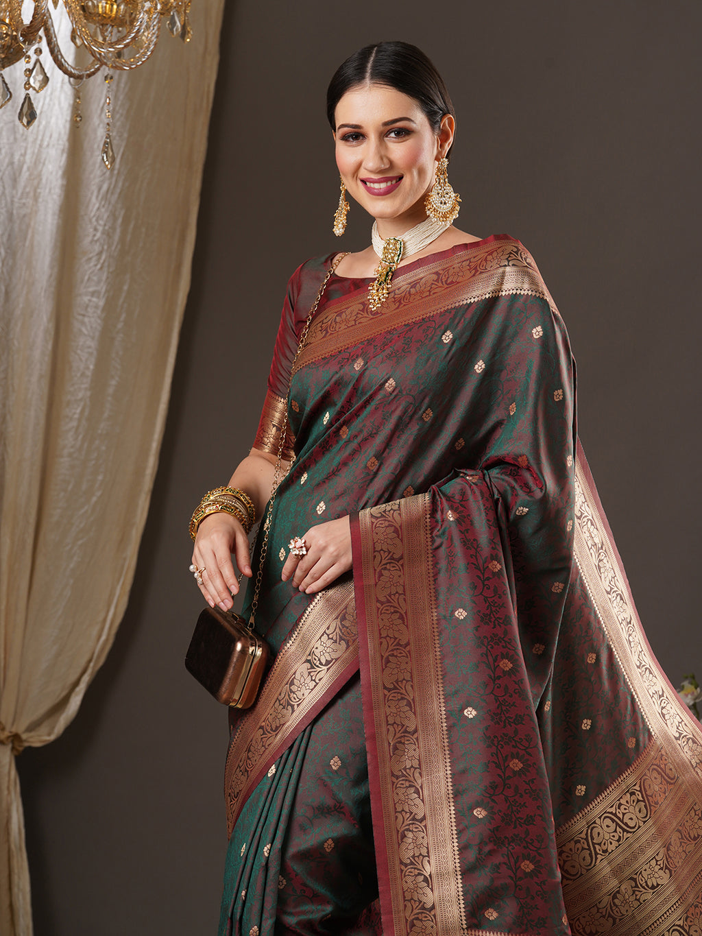 silk blend brown wovendesign designer saree with blouse piece 13pakhi1404