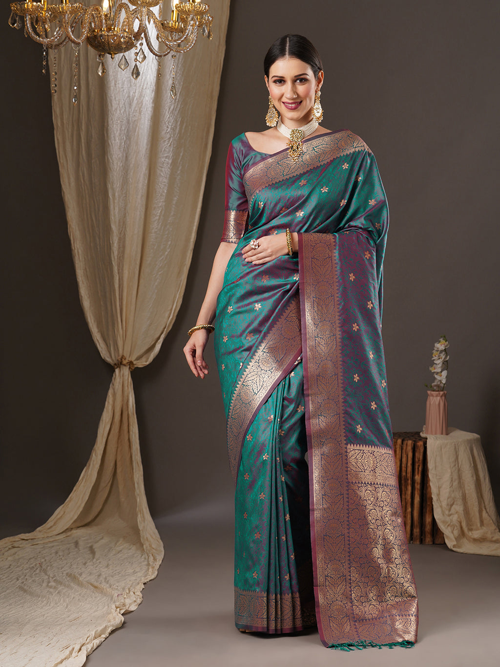 silk blend tealblue wovendesign designer saree with blouse piece 13pakhi1405