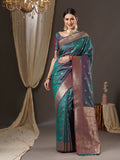silk blend tealblue wovendesign designer saree with blouse piece 13pakhi1405