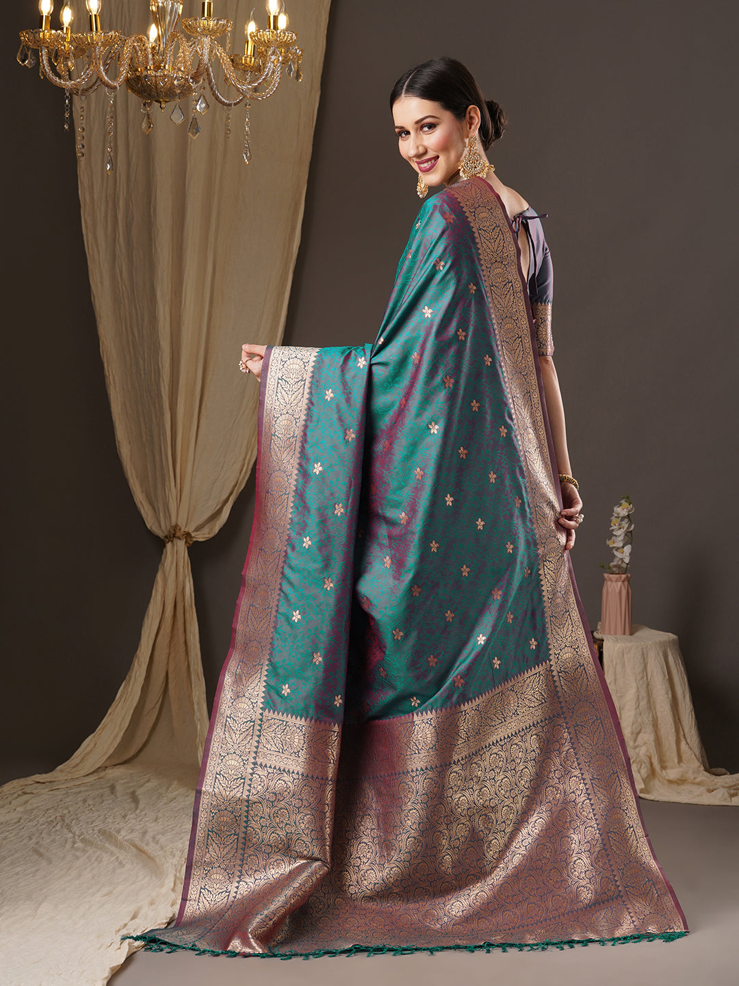 silk blend tealblue wovendesign designer saree with blouse piece 13pakhi1405