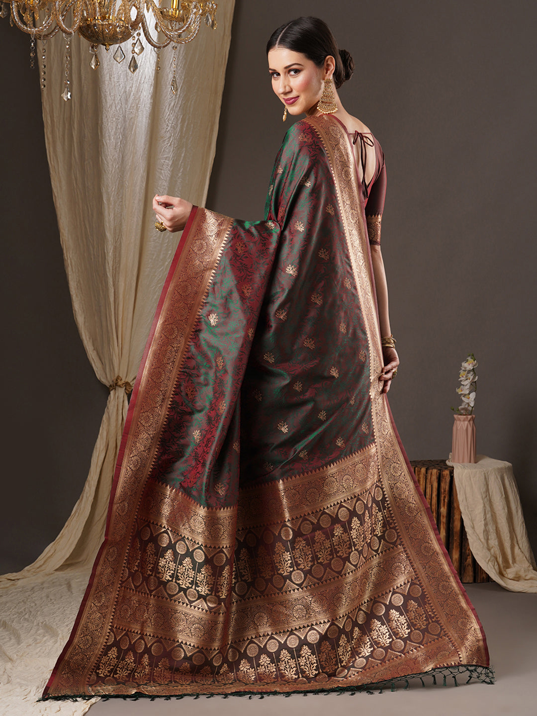 silk blend brown wovendesign designer saree with blouse piece 13pakhi1407