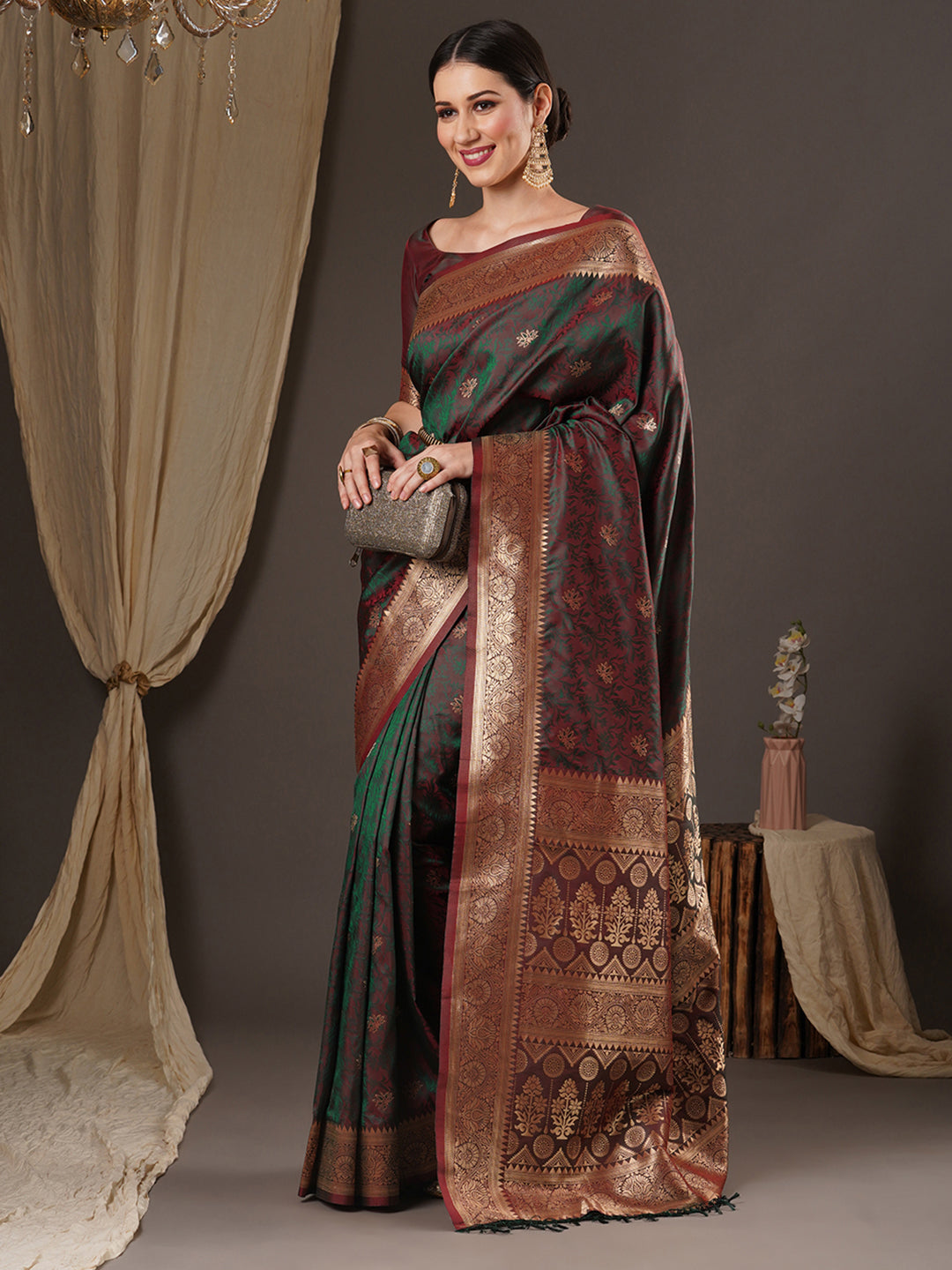 silk blend brown wovendesign designer saree with blouse piece 13pakhi1407