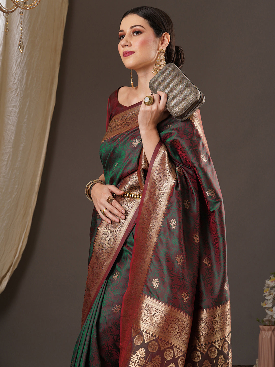 silk blend brown wovendesign designer saree with blouse piece 13pakhi1407