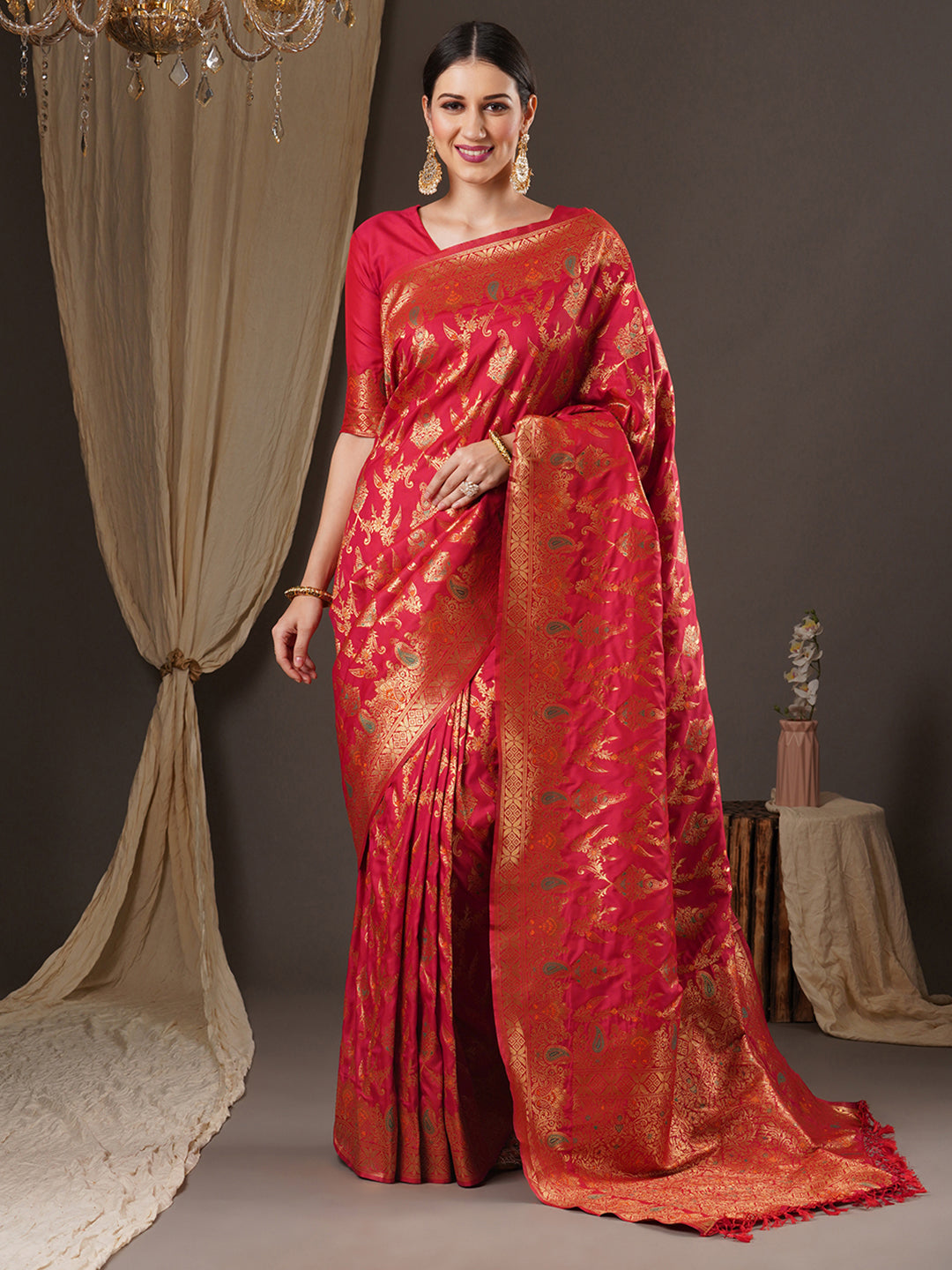 silk blend pink wovendesign designer saree with blouse piece 13pakhi1409