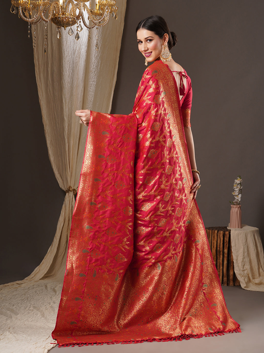 silk blend pink wovendesign designer saree with blouse piece 13pakhi1409