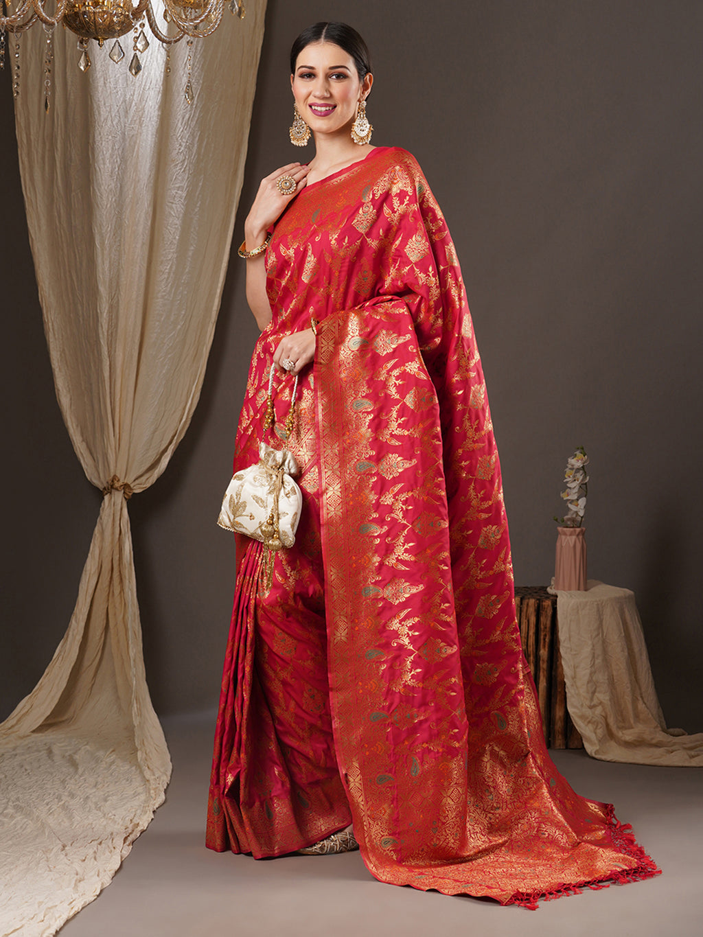 silk blend pink wovendesign designer saree with blouse piece 13pakhi1409