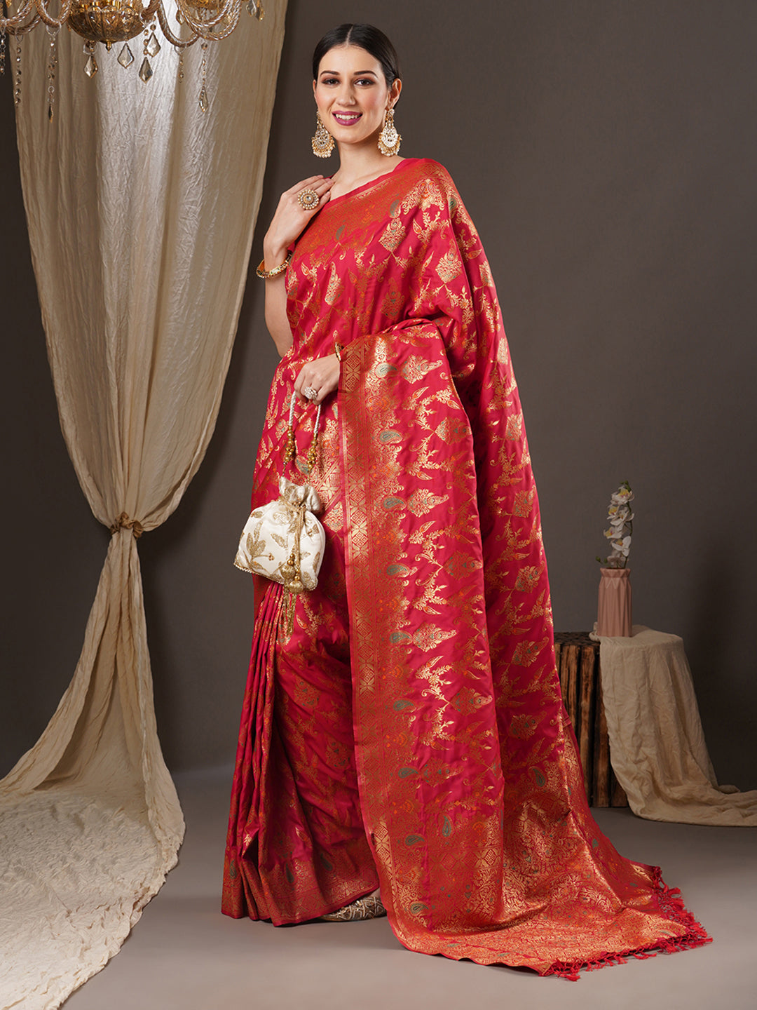 silk blend pink wovendesign designer saree with blouse piece 13pakhi1409
