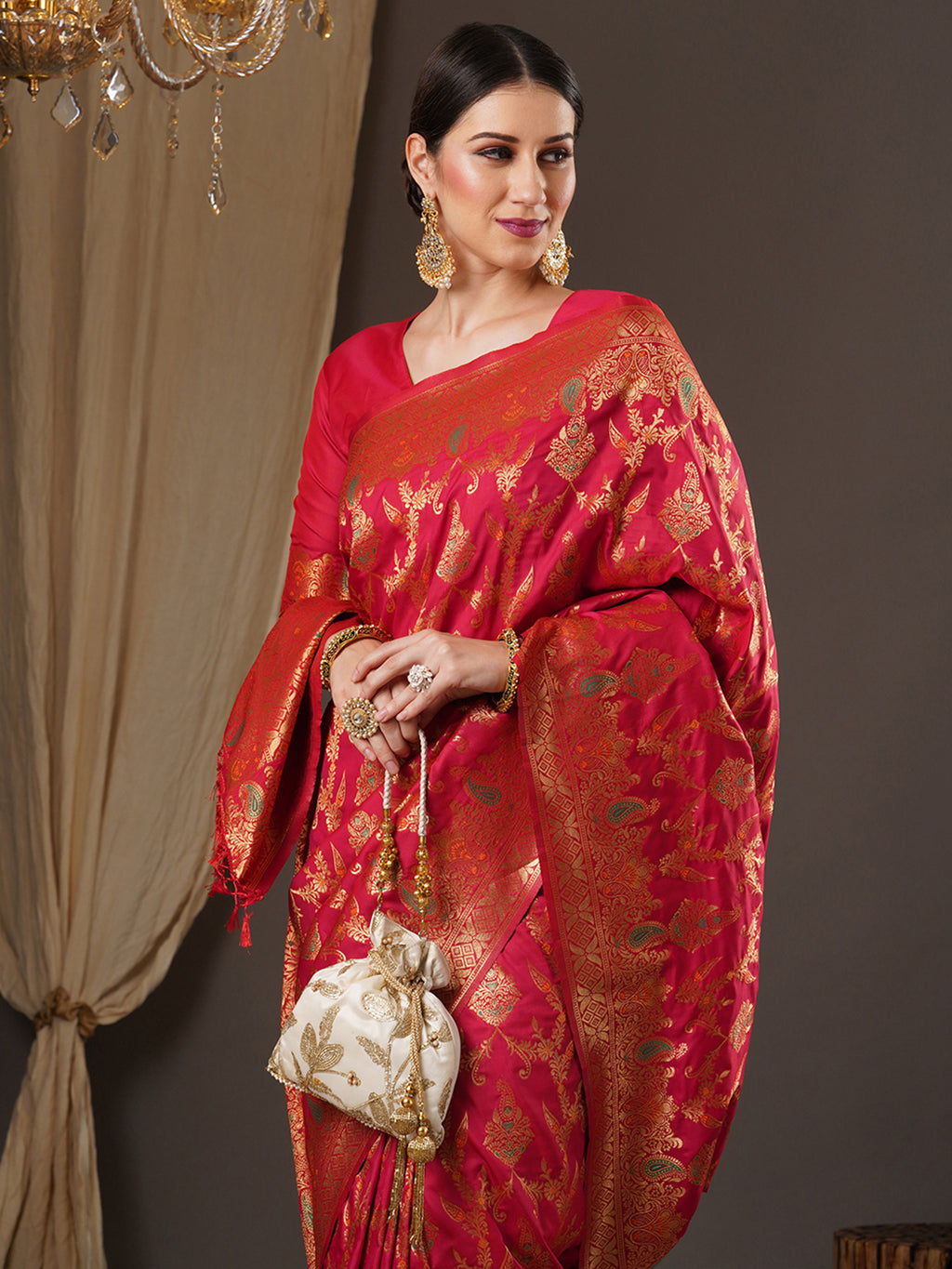silk blend pink wovendesign designer saree with blouse piece 13pakhi1409