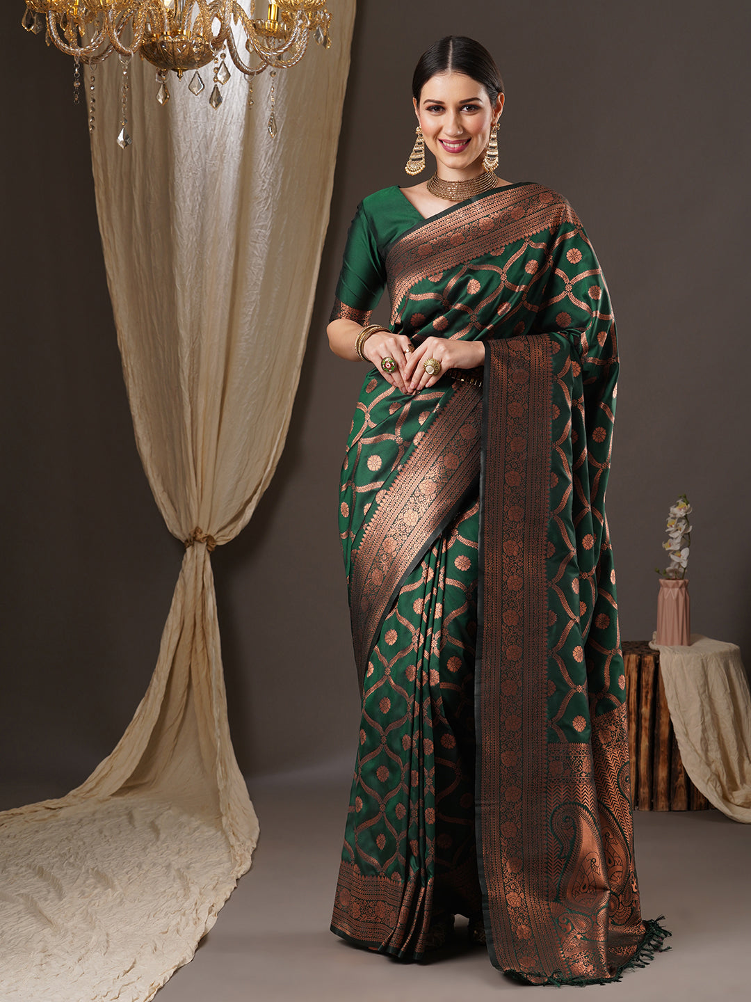 silk blend green wovendesign designer saree with blouse piece 13pakhi1410