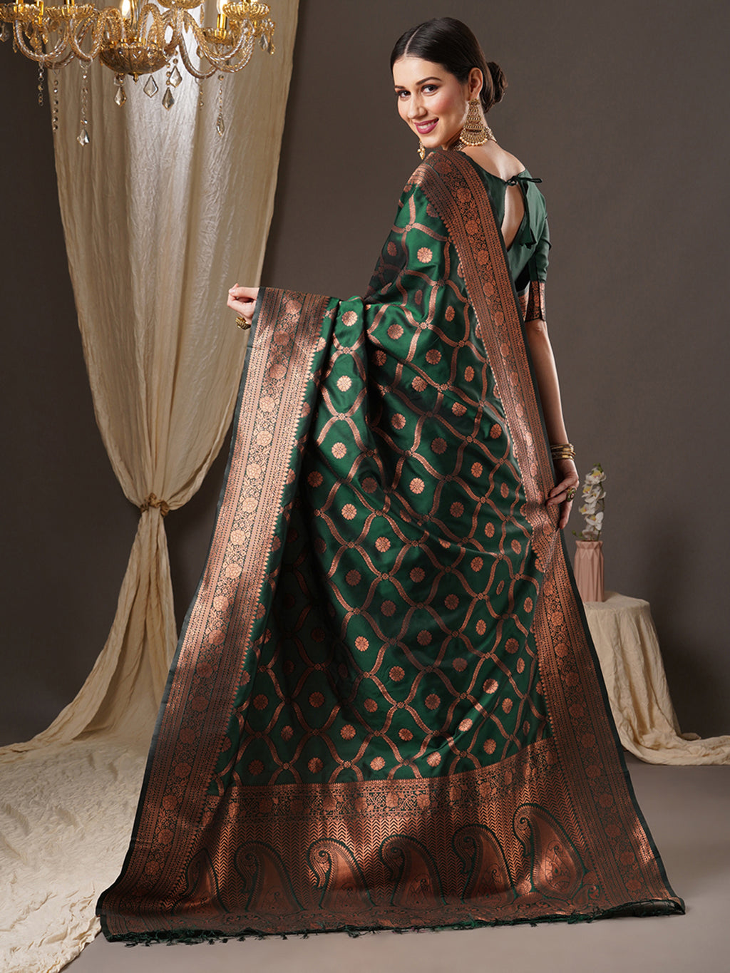silk blend green wovendesign designer saree with blouse piece 13pakhi1410