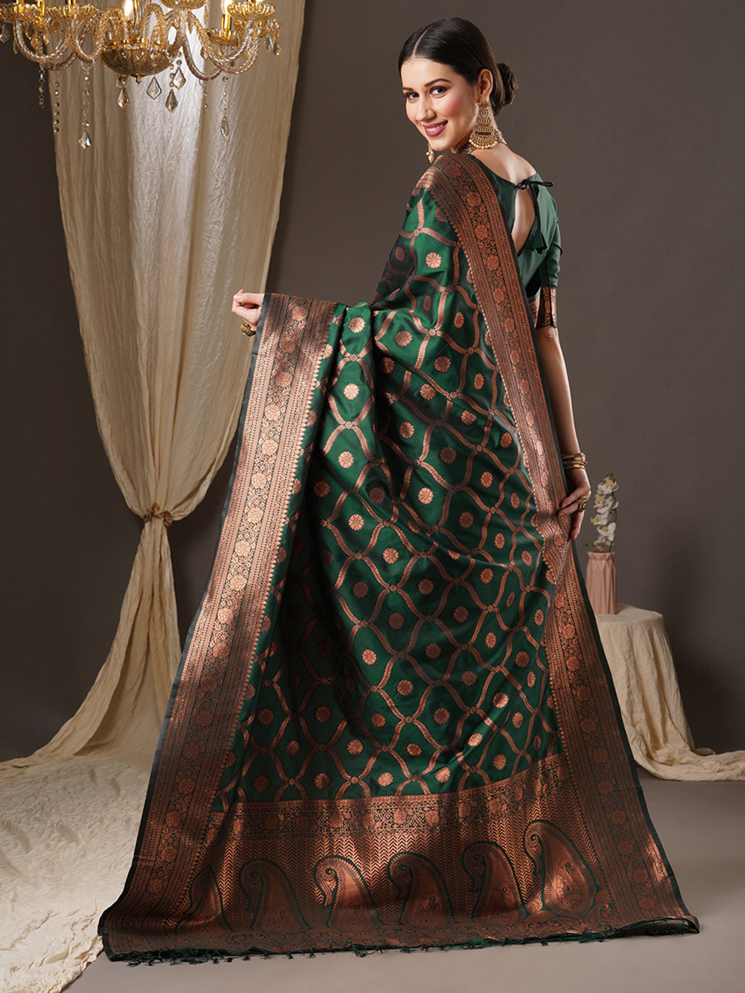 silk blend green wovendesign designer saree with blouse piece 13pakhi1410