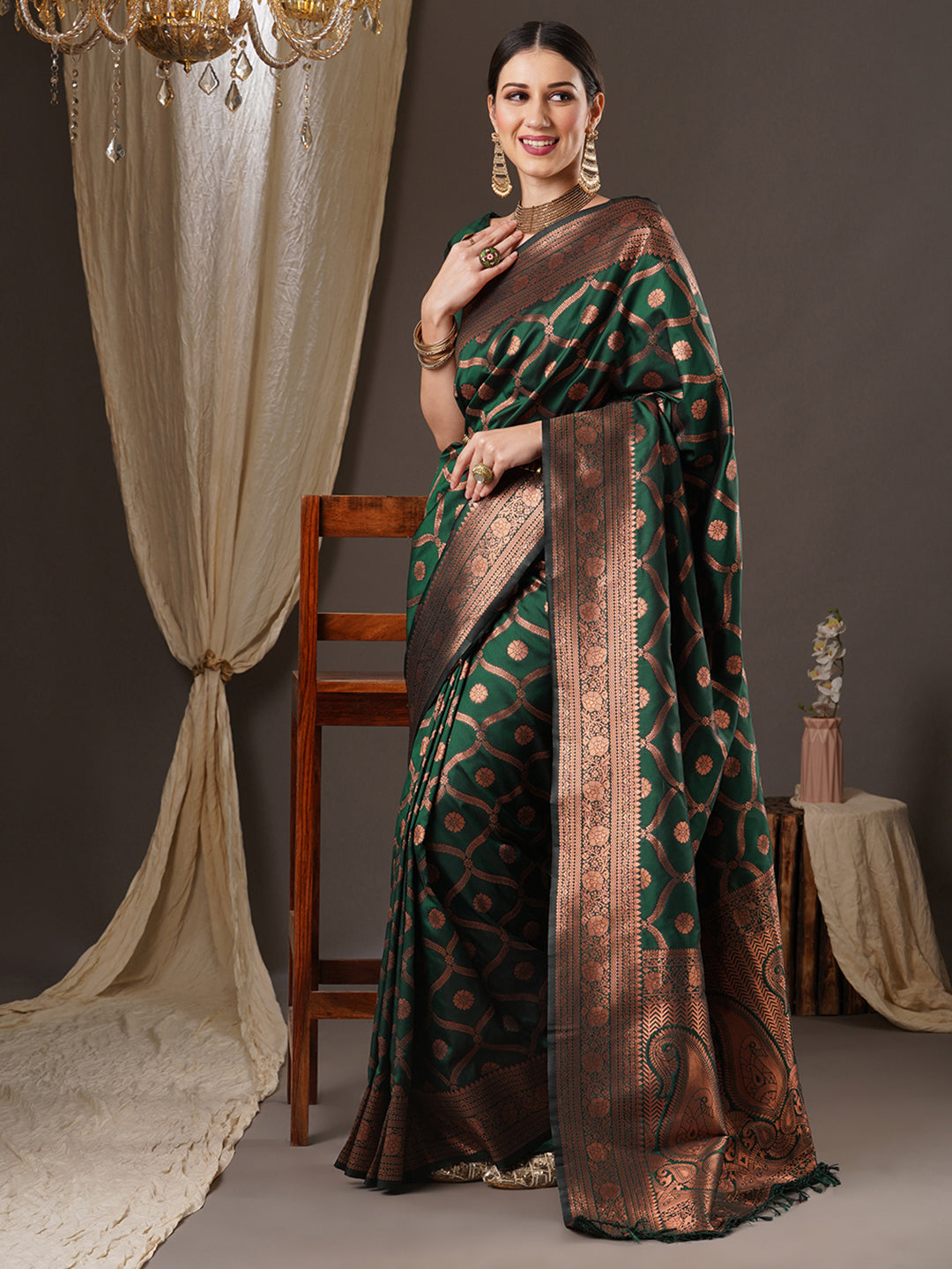 silk blend green wovendesign designer saree with blouse piece 13pakhi1410
