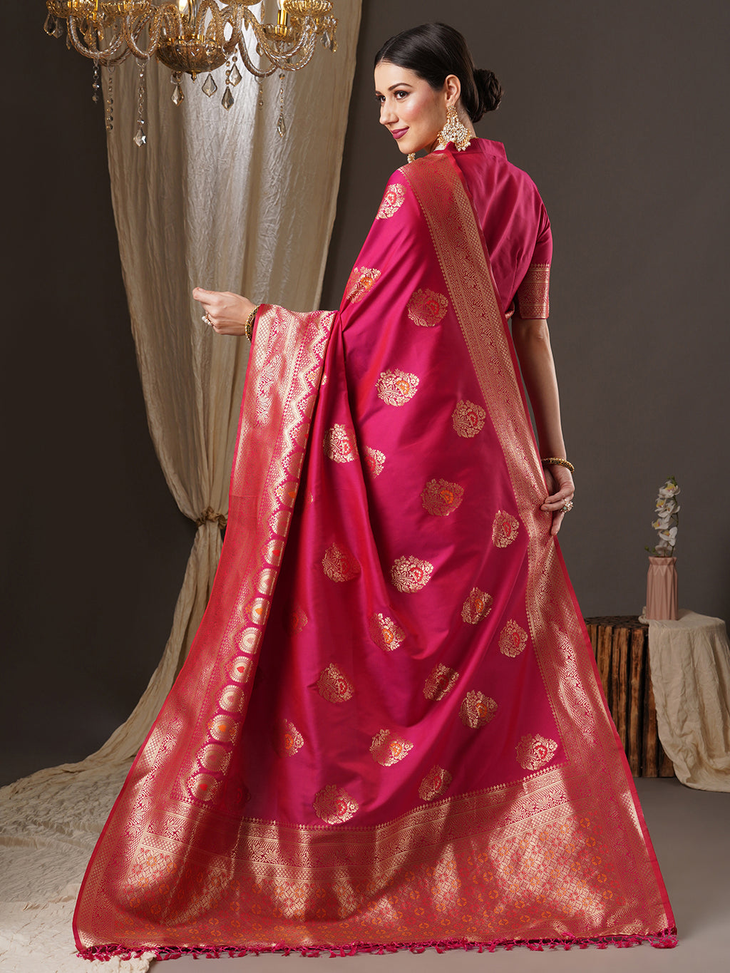 silk blend pink wovendesign designer saree with blouse piece 14pakhi1501