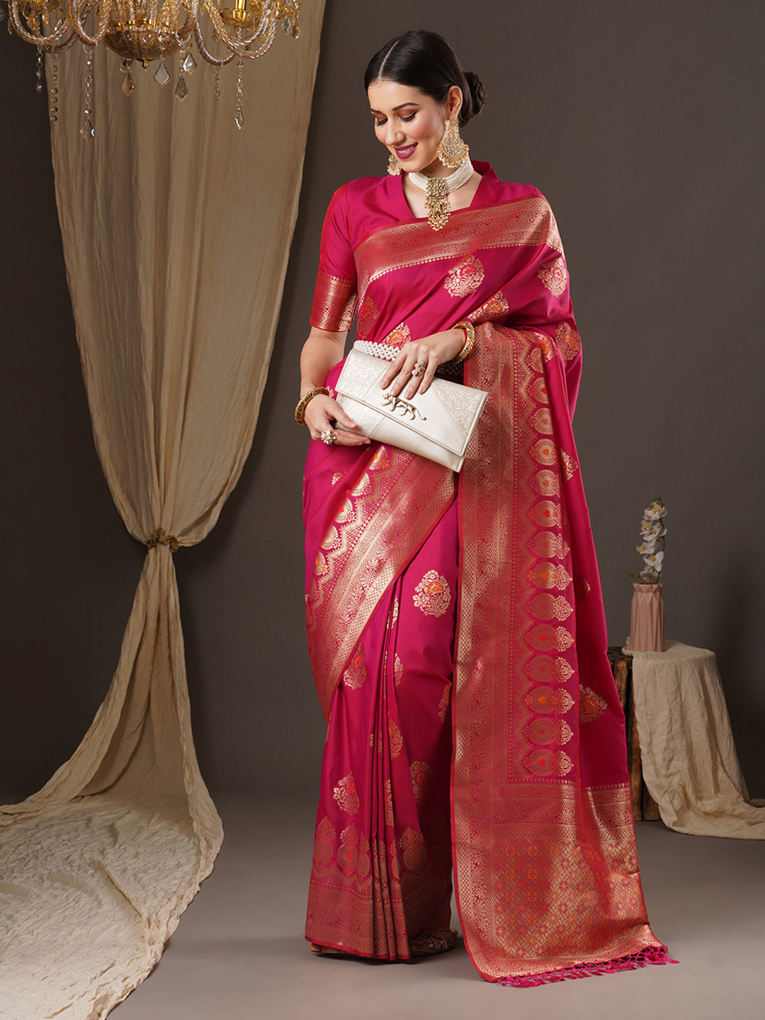 silk blend pink wovendesign designer saree with blouse piece 14pakhi1501