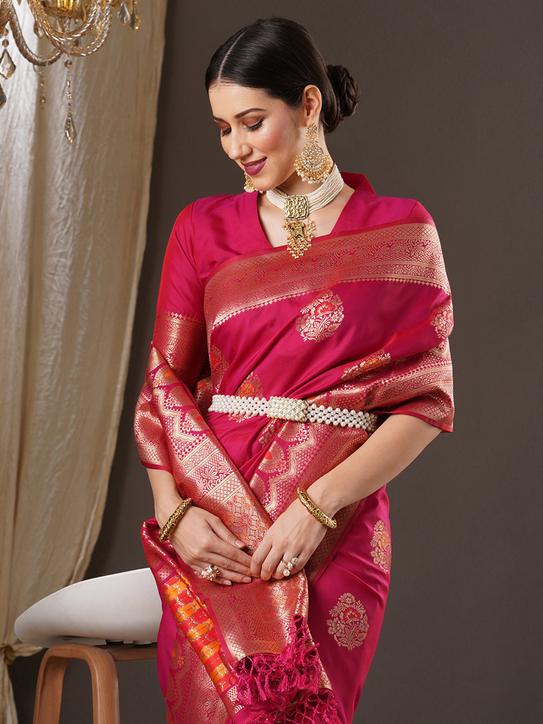 silk blend pink wovendesign designer saree with blouse piece 14pakhi1501