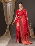 silk blend red wovendesign designer saree with blouse piece 14pakhi1505