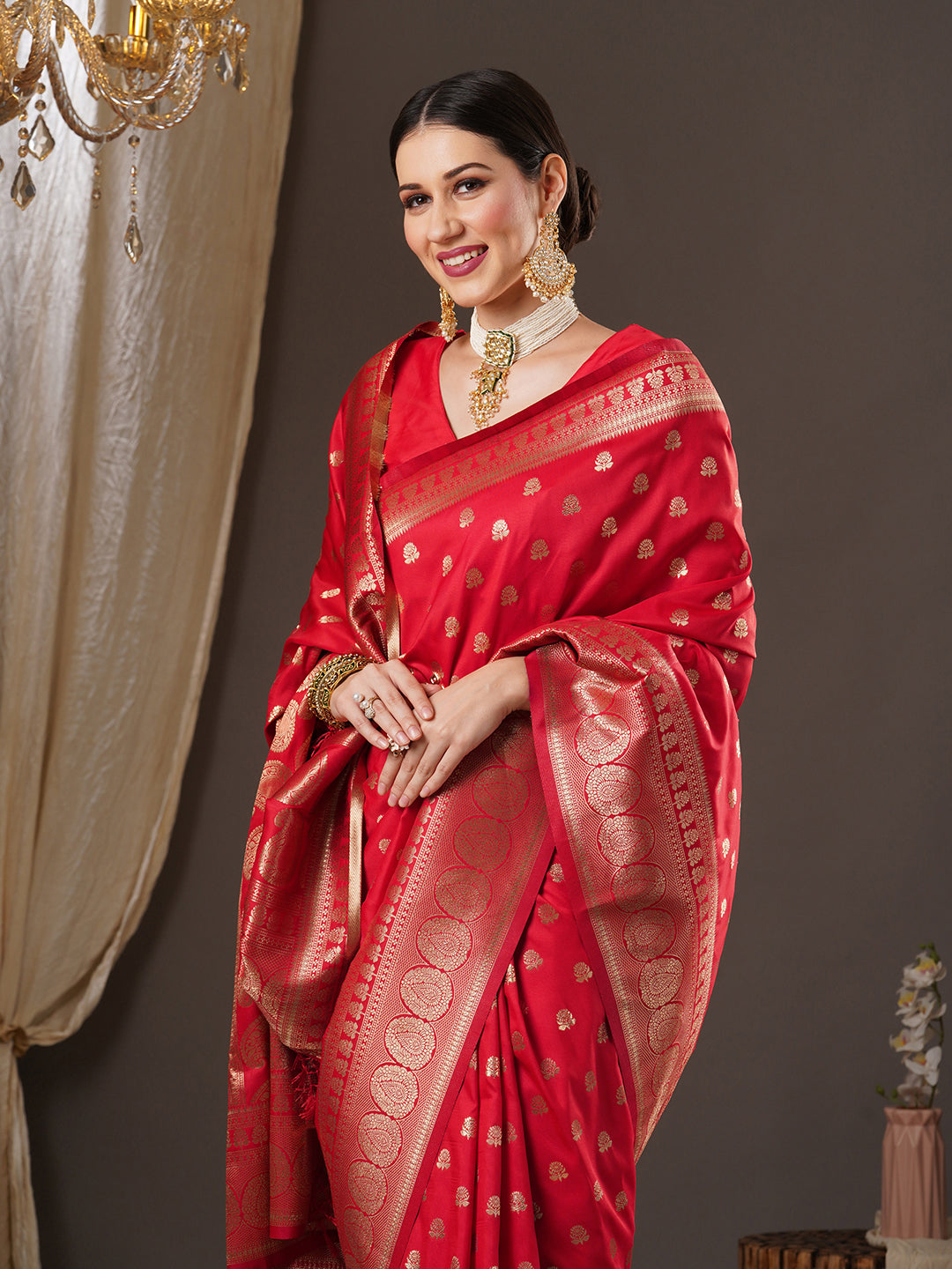 silk blend red wovendesign designer saree with blouse piece 14pakhi1505