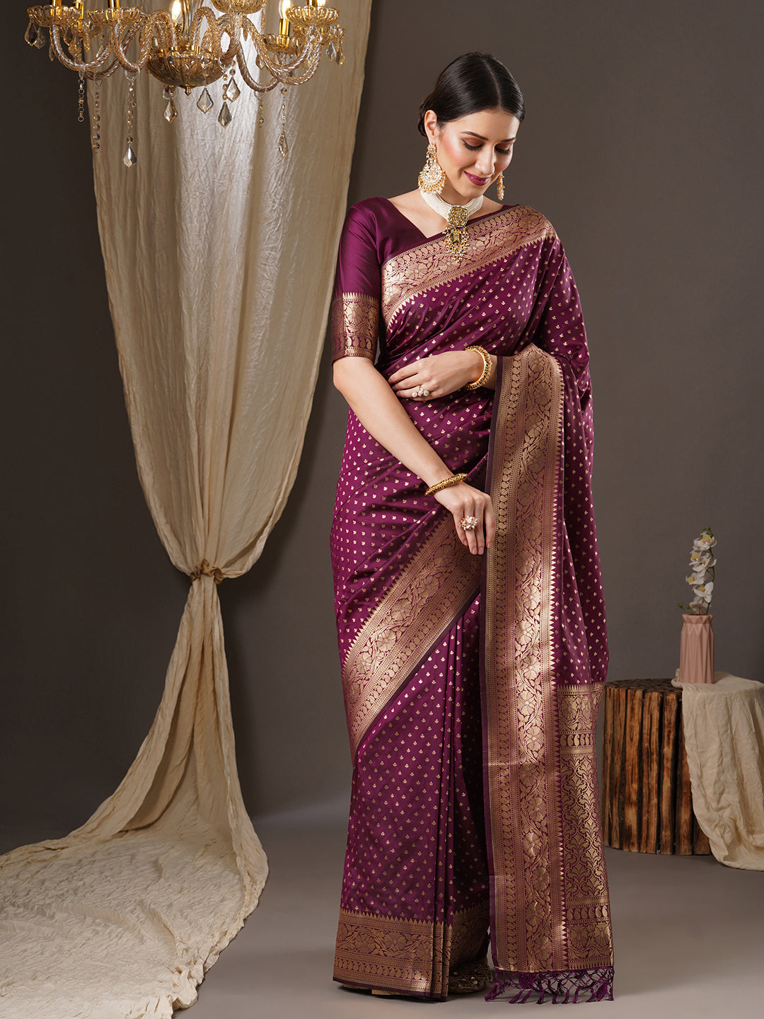 silk blend magenta wovendesign designer saree with blouse piece 14pakhi1507