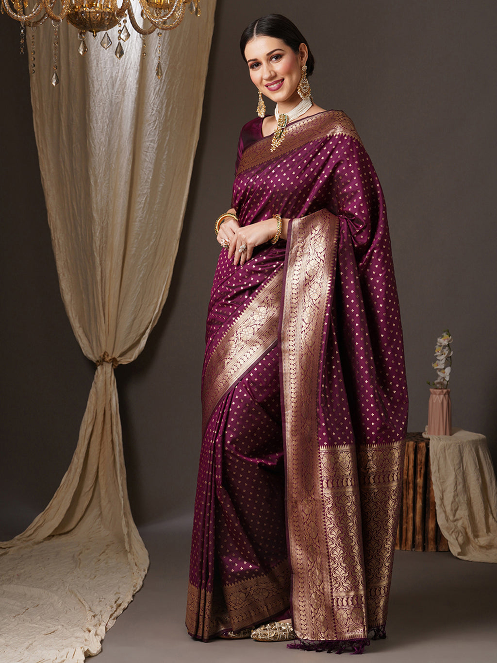 silk blend magenta wovendesign designer saree with blouse piece 14pakhi1507