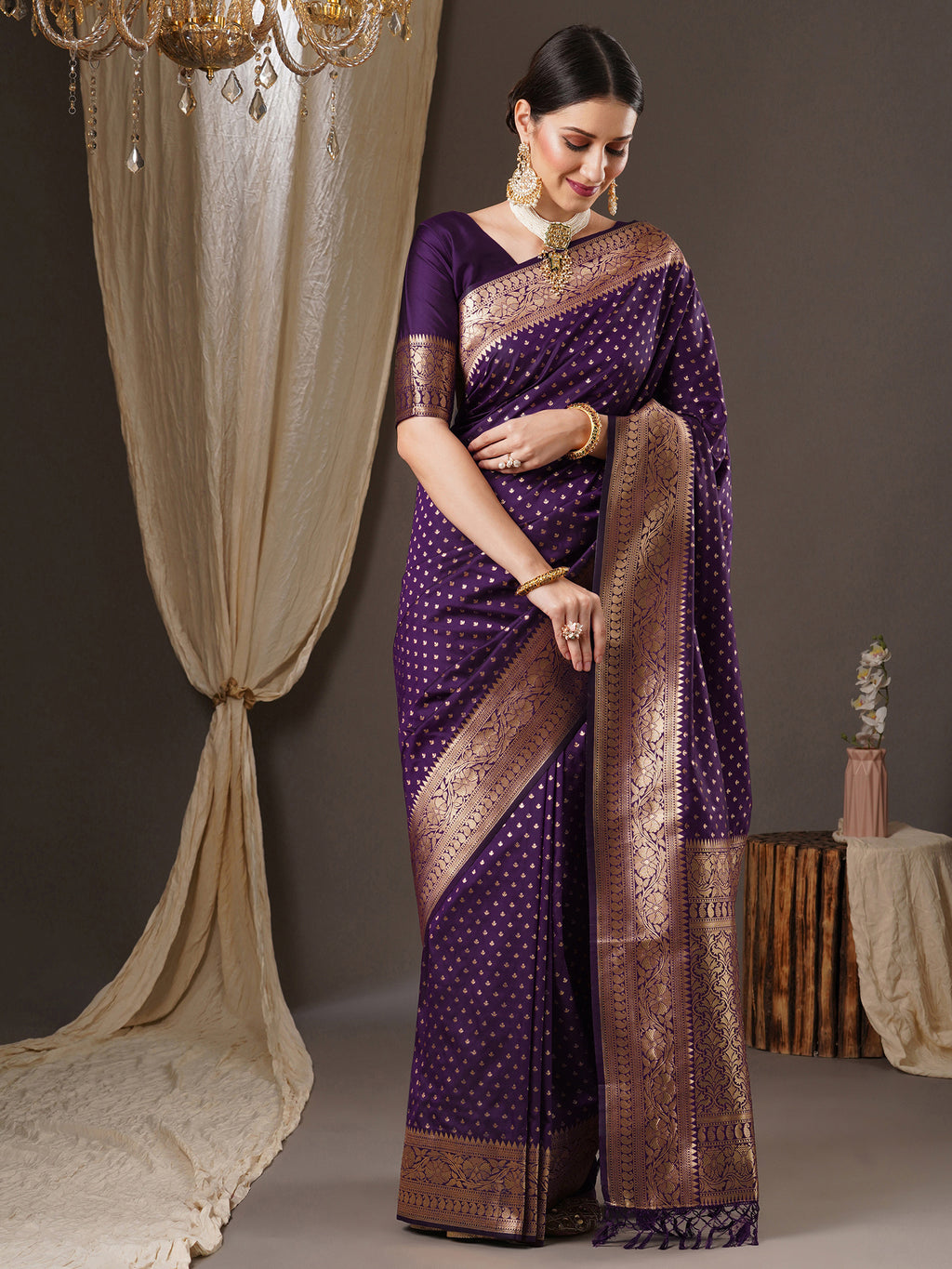 silk blend purple wovendesign designer saree with blouse piece 14pakhi1507a