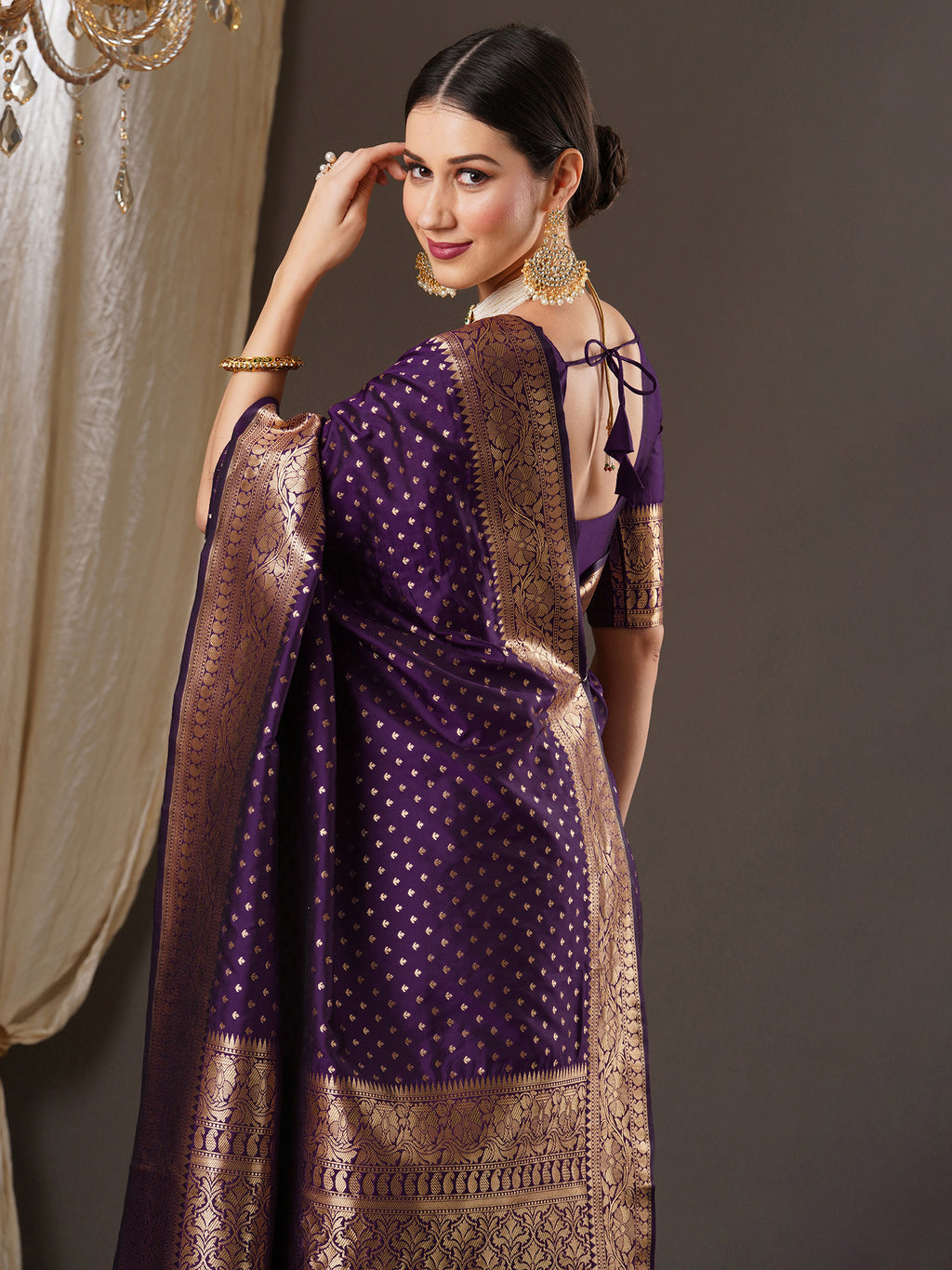silk blend purple wovendesign designer saree with blouse piece 14pakhi1507a