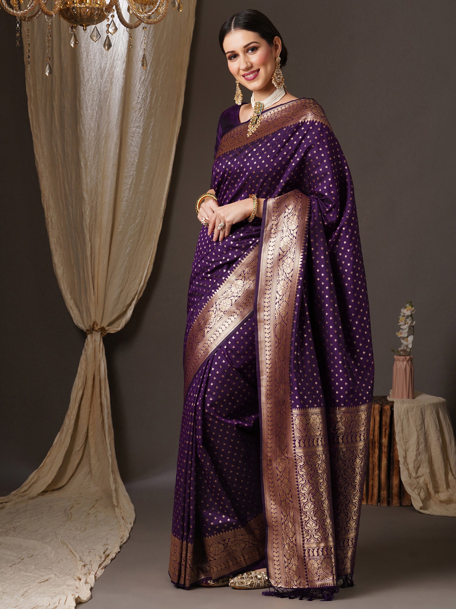 silk blend purple wovendesign designer saree with blouse piece 14pakhi1507a