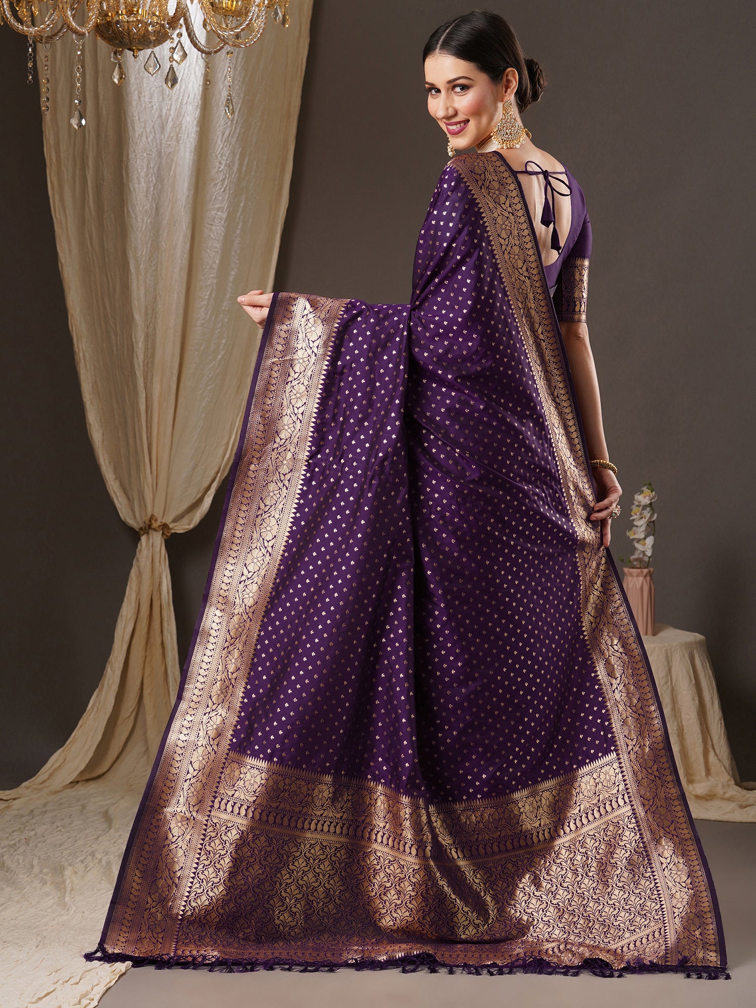 silk blend purple wovendesign designer saree with blouse piece 14pakhi1507a