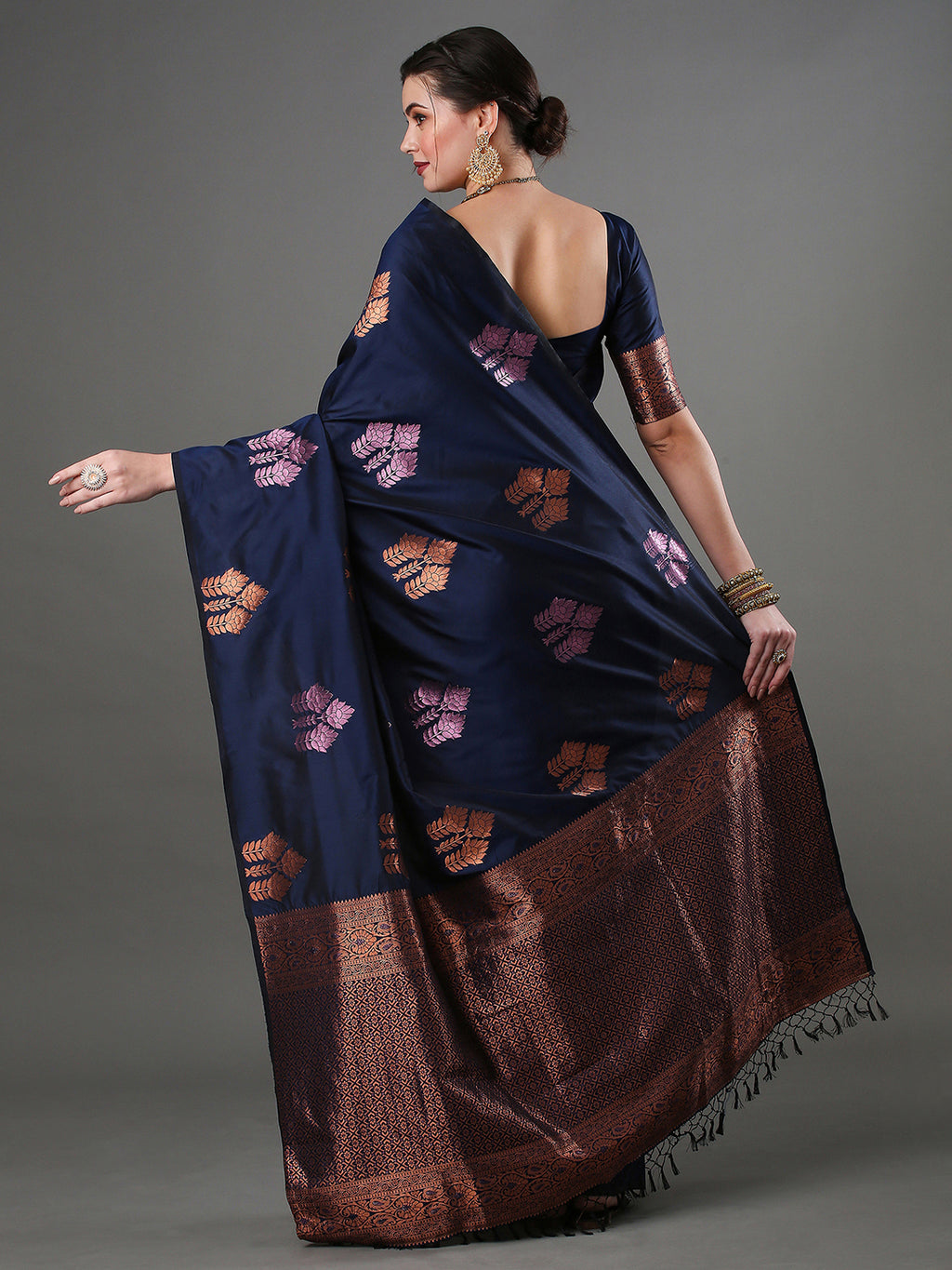 silk blend navyblue wovendesign designer saree with blouse piece 15pakhi1603