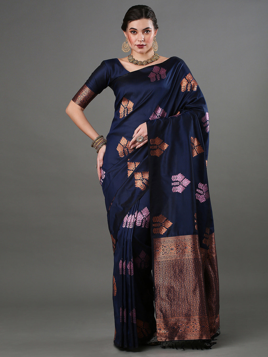 silk blend navyblue wovendesign designer saree with blouse piece 15pakhi1603