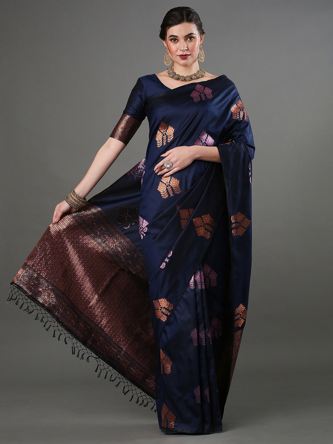 silk blend navyblue wovendesign designer saree with blouse piece 15pakhi1603
