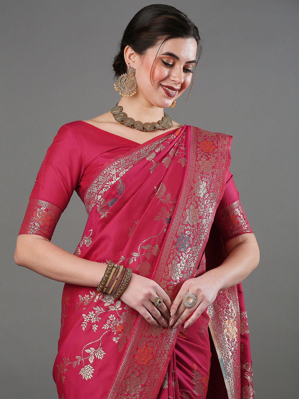 silk blend pink wovendesign designer saree with blouse piece 16pakhi1701