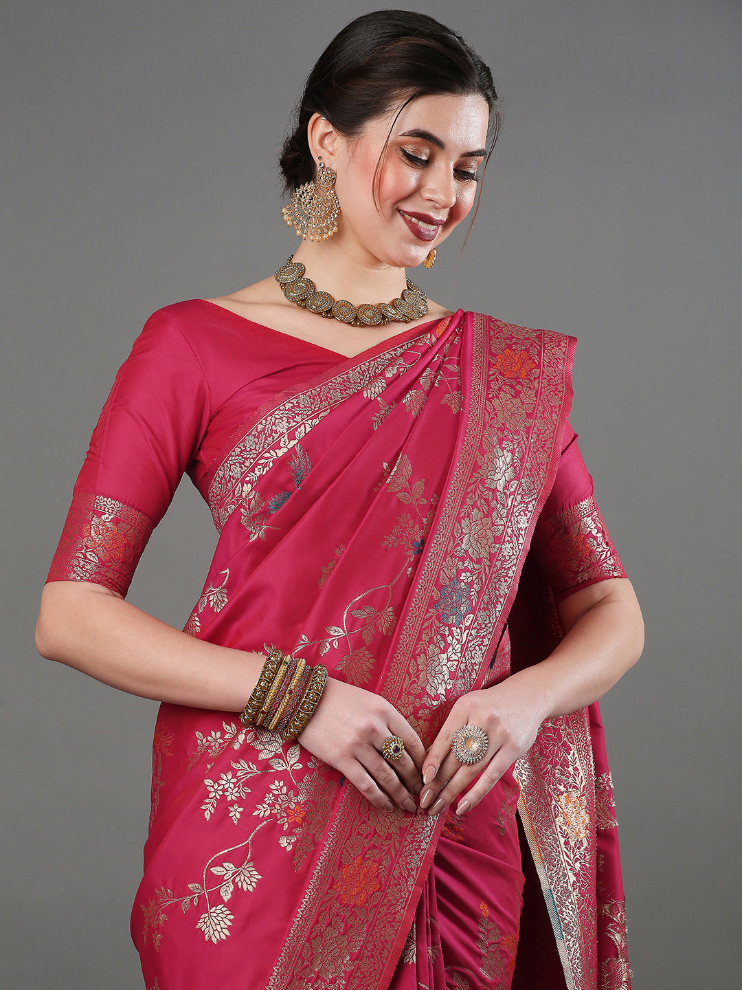 silk blend pink wovendesign designer saree with blouse piece 16pakhi1701