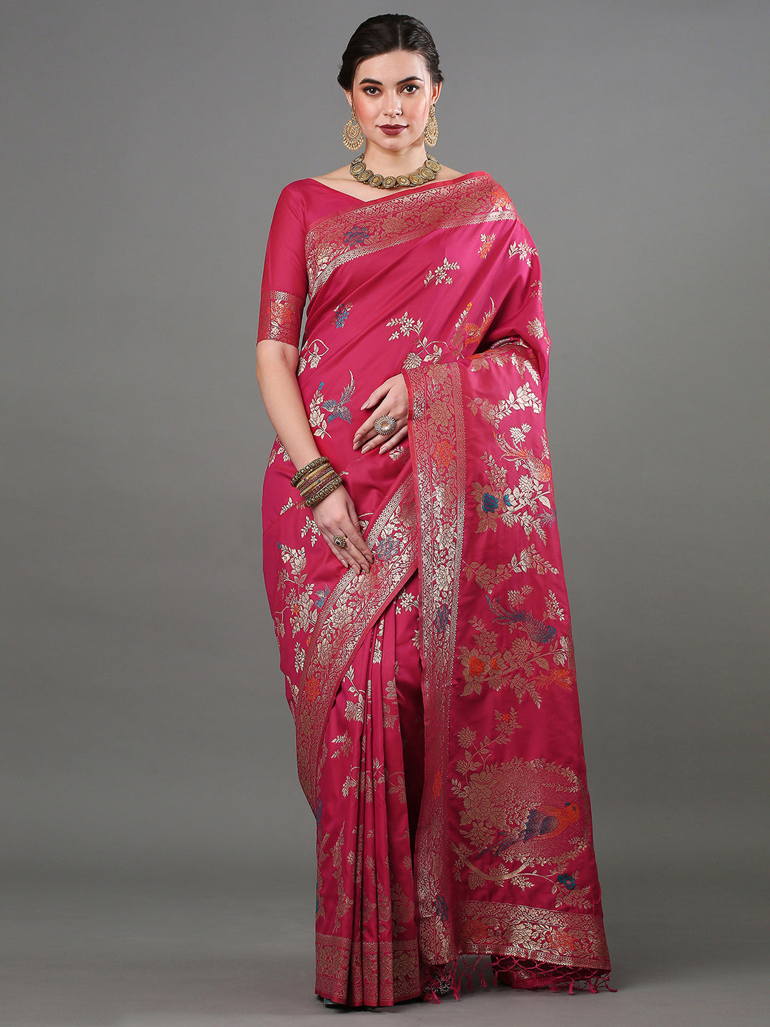silk blend pink wovendesign designer saree with blouse piece 16pakhi1701