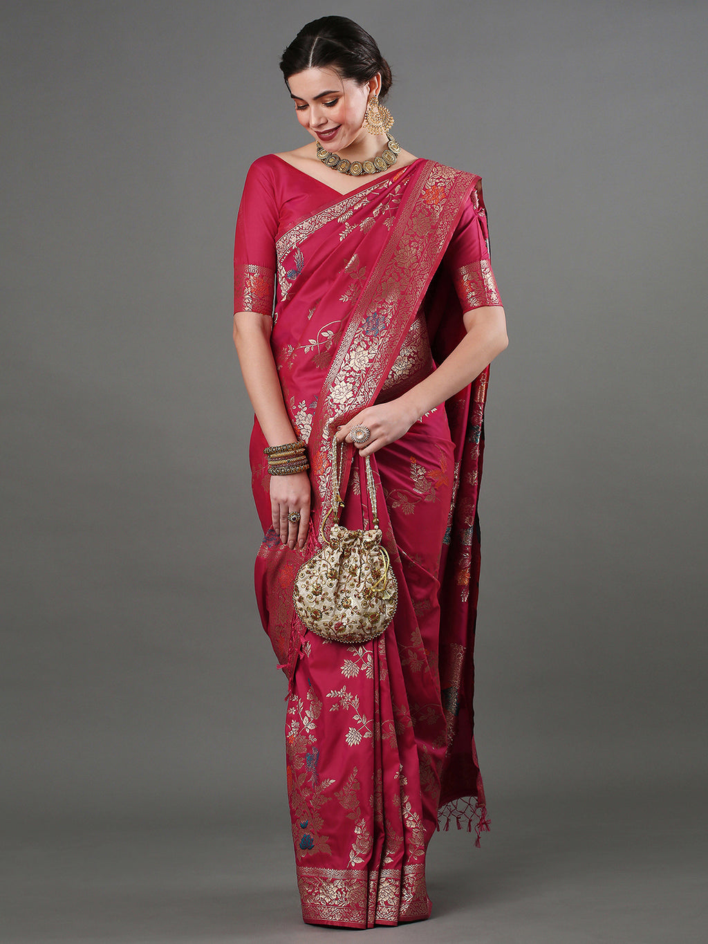 silk blend pink wovendesign designer saree with blouse piece 16pakhi1701