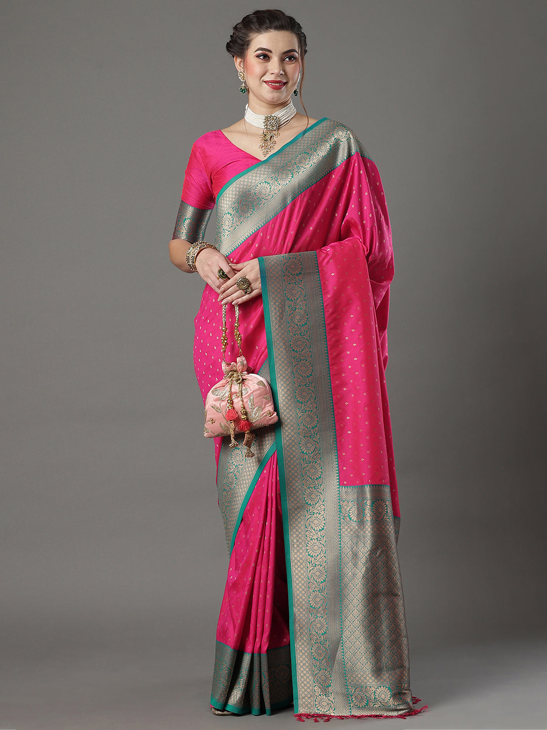 silk blend pink wovendesign designer saree with blouse piece 16pakhi1703
