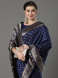 silk blend navyblue wovendesign designer saree with blouse piece 16pakhi1704