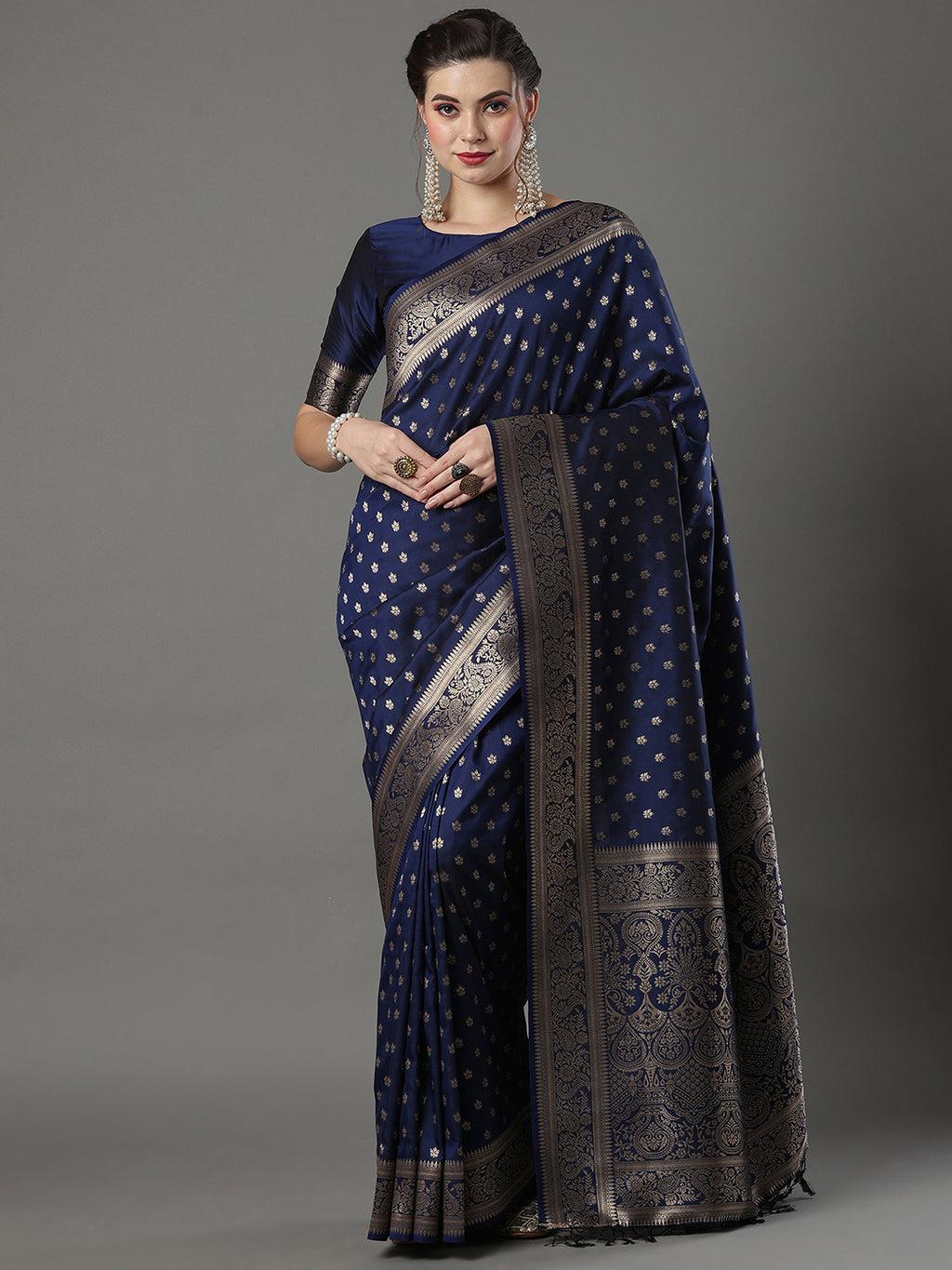 silk blend navyblue wovendesign designer saree with blouse piece 16pakhi1704