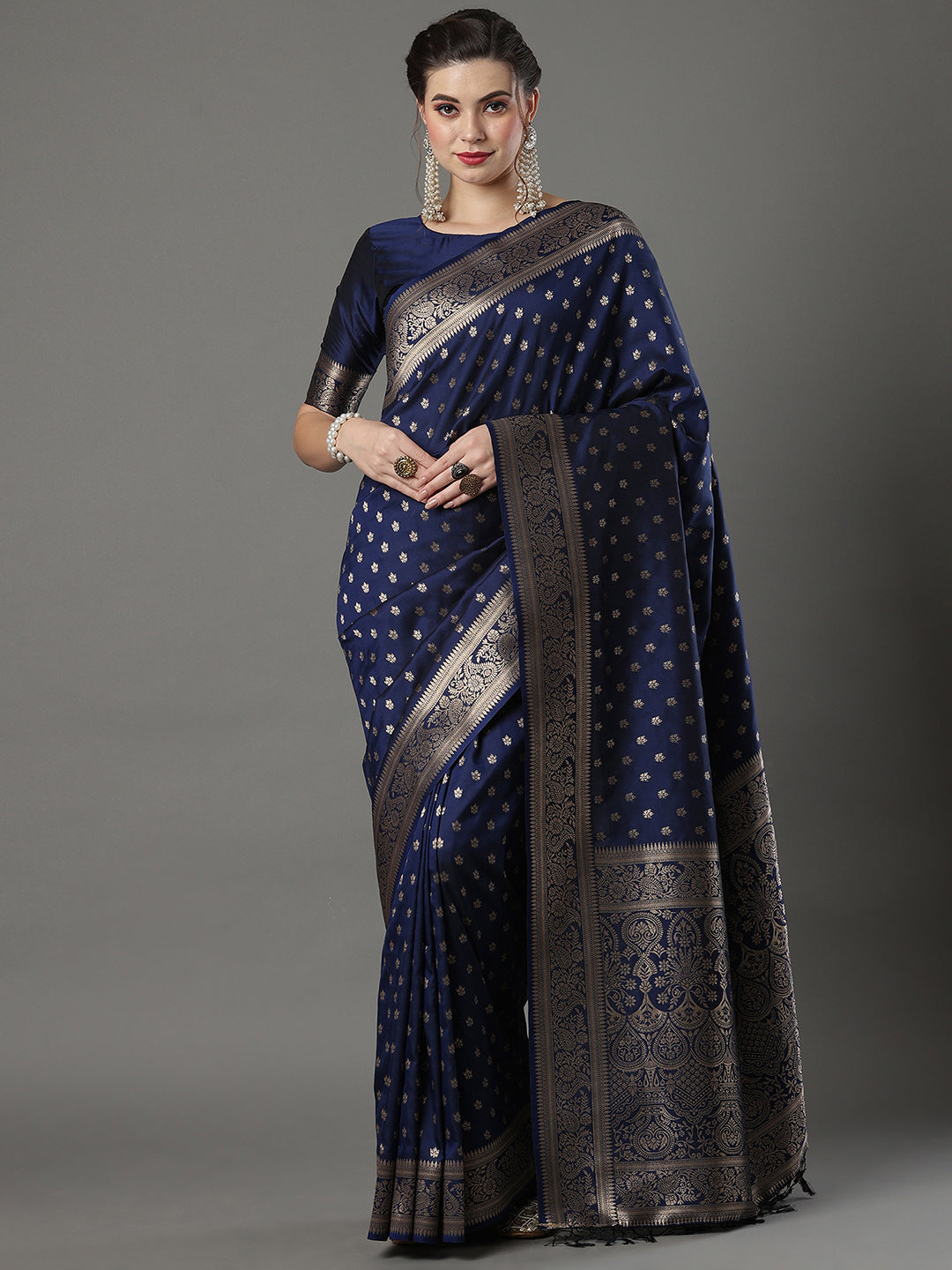 silk blend navyblue wovendesign designer saree with blouse piece 16pakhi1704