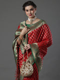 silk blend red wovendesign designer saree with blouse piece 16pakhi1707