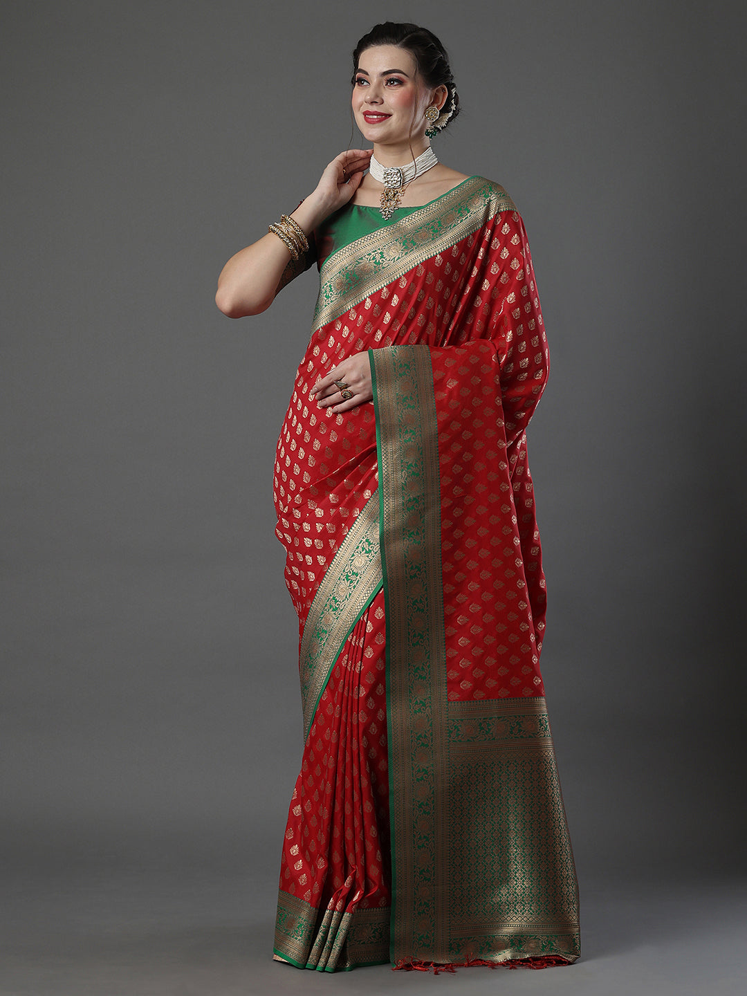 silk blend red wovendesign designer saree with blouse piece 16pakhi1707