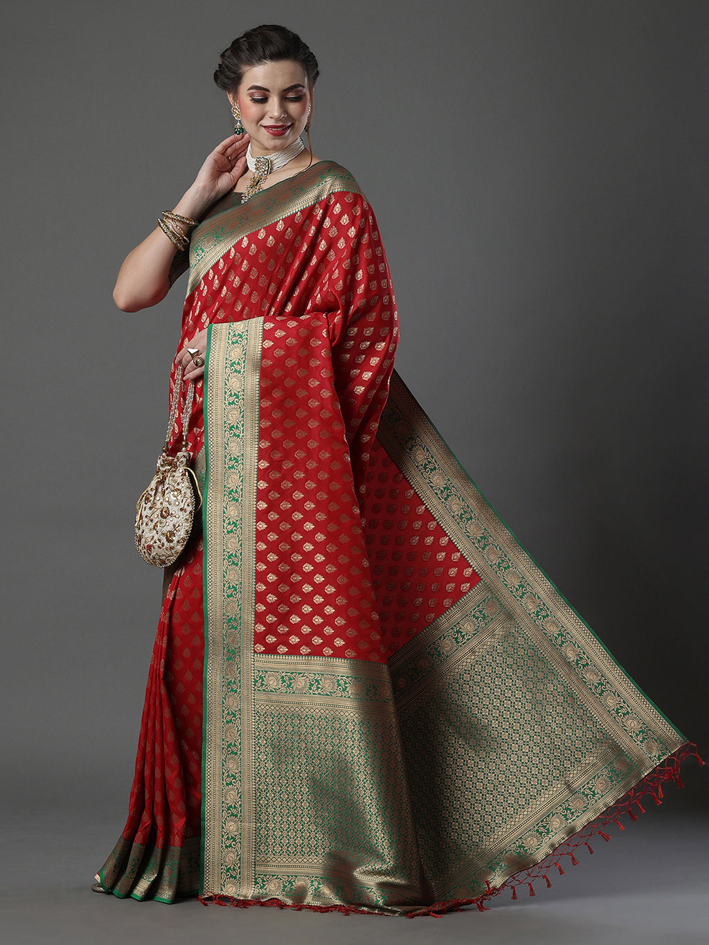 silk blend red wovendesign designer saree with blouse piece 16pakhi1707